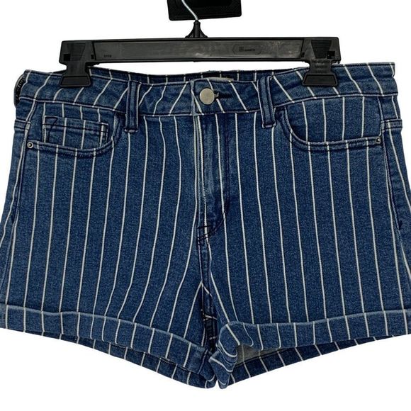 Altered State Stripe Railroad Denim Shorts Cuffed Size 11 Blue 2836 Stretch - Picture 1 of 9